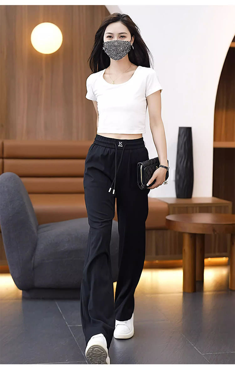 ❤️【S-3XL】Jeans de cintura alta y pierna ancha delgados de seda de hielo_3873754