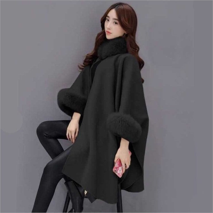 🔥【S-5XL】2024 nuevo estilo abrigo largo de lana y chal tipo capa