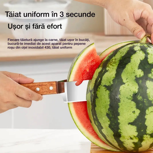🔥 🍉 Tăietor Multifuncțional pentru Pepene din Oțel Inoxidabil – Design Triunghiular cu Desfăcător de Capace ✂️