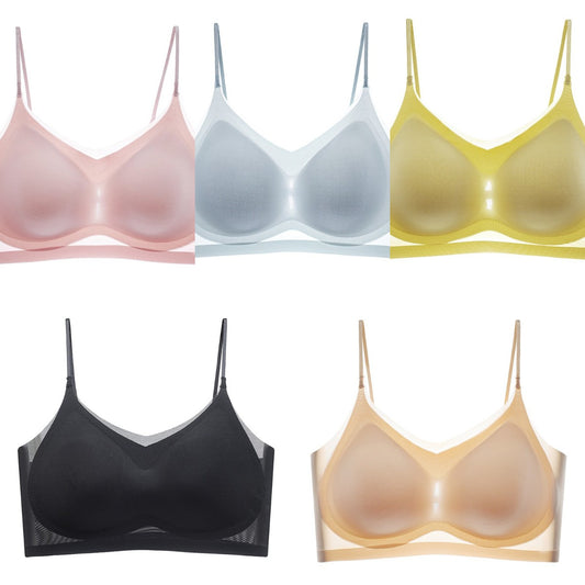 【Juego de 5 piezas】Sujetador de seda helada, ultrafino, talla grande