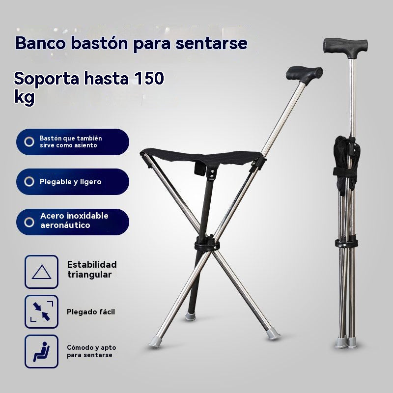 Bastón plegable 2 en 1 con silla, Las muletas son anticaídas, plegables y portátiles