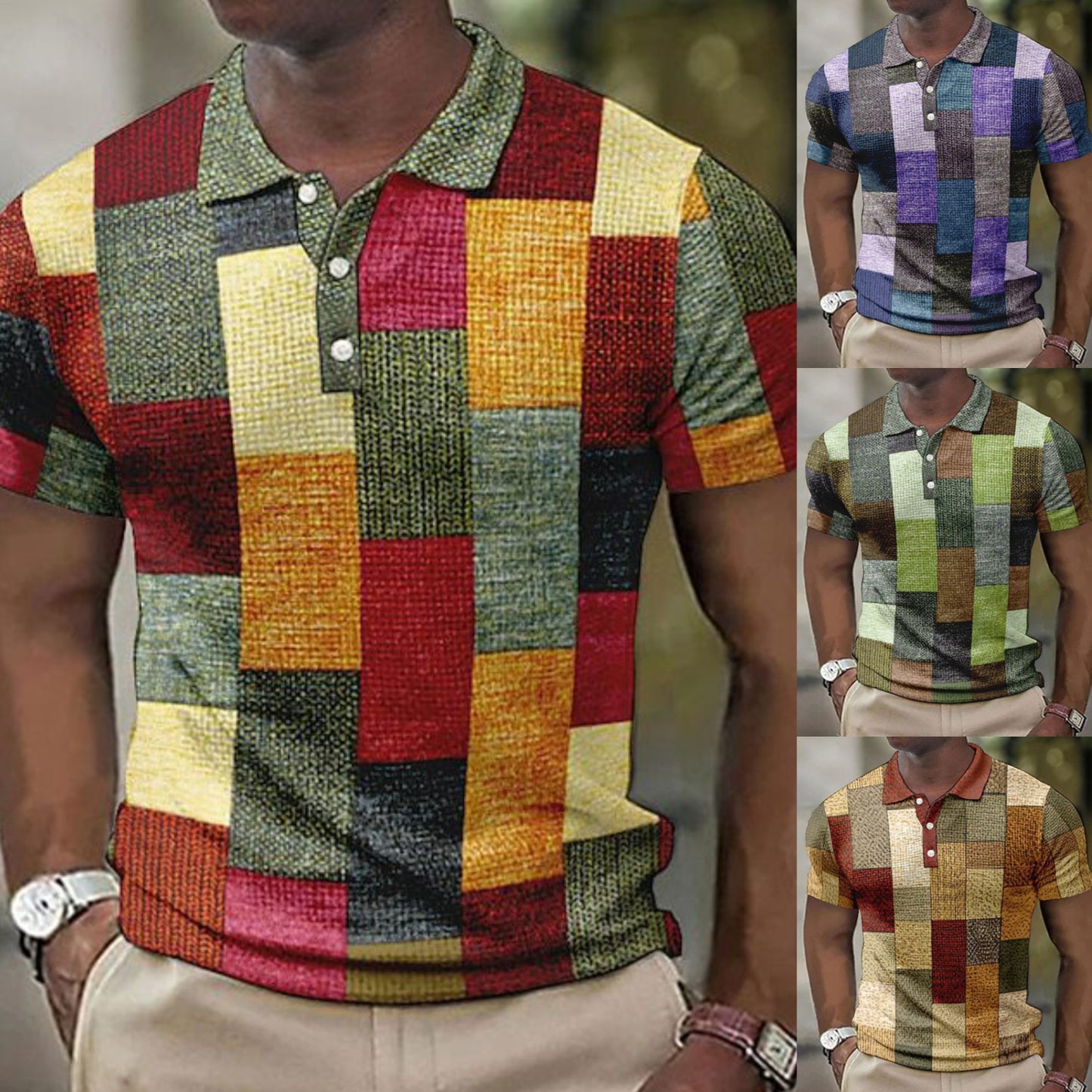 【S-5XL】2025 Camasa POLO casual pentru barbati cu model geometric_4064552