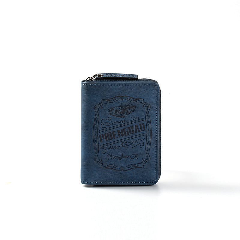 【Disponible en 4 colores】 Cartera de hombre de cuero genuino estilo retro, hecha a mano, con cremallera y ranura para varias tarjetas.