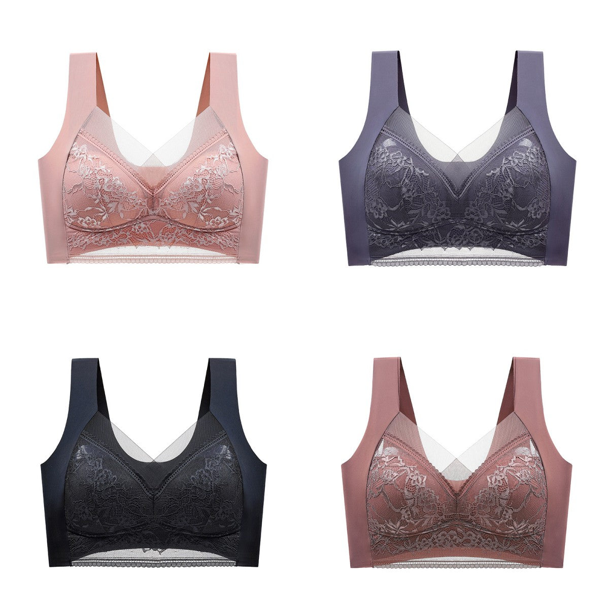 🔥【1 lote de 4 piezas】👙【40-110 kg】Sujetador de encaje cómodo sin costuras