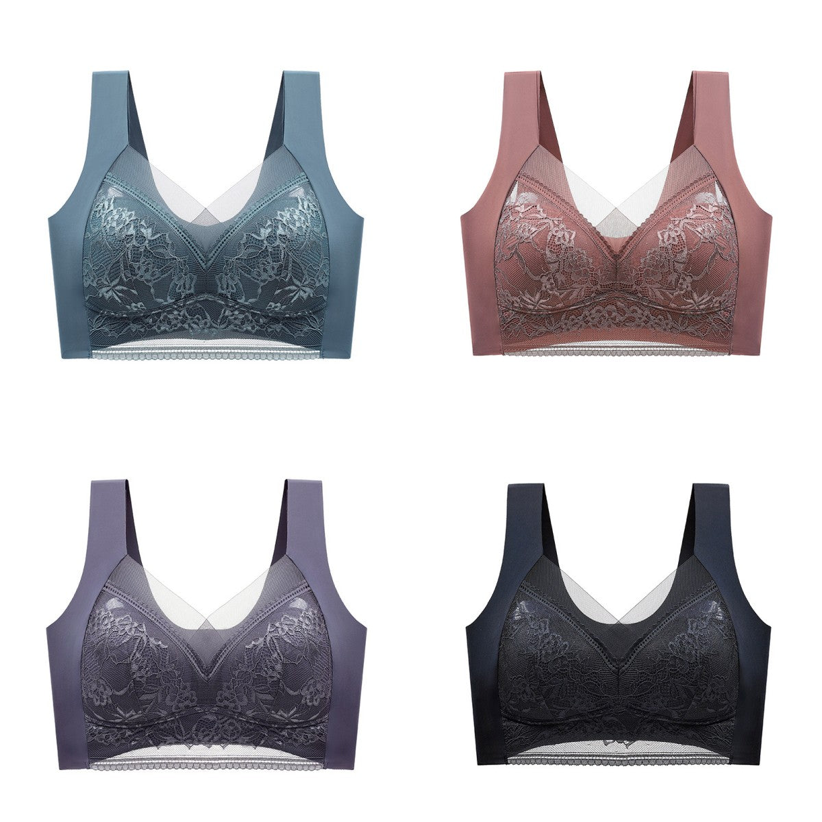 🔥【1 lote de 4 piezas】👙【40-110 kg】Sujetador de encaje cómodo sin costuras