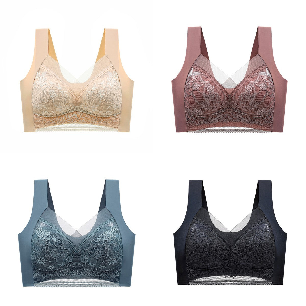 🔥【1 lote de 4 piezas】👙【40-110 kg】Sujetador de encaje cómodo sin costuras
