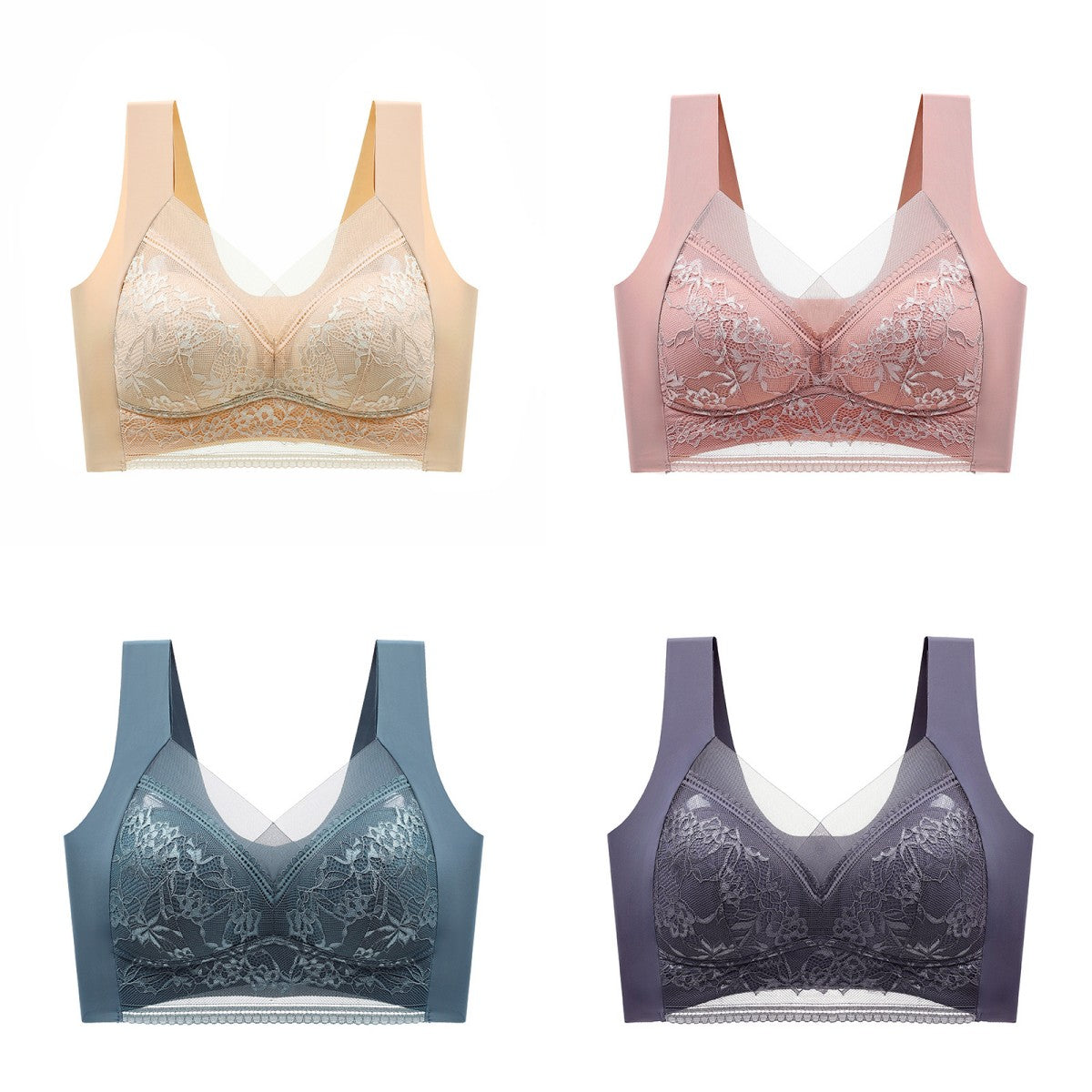 🔥【1 lote de 4 piezas】👙【40-110 kg】Sujetador de encaje cómodo sin costuras