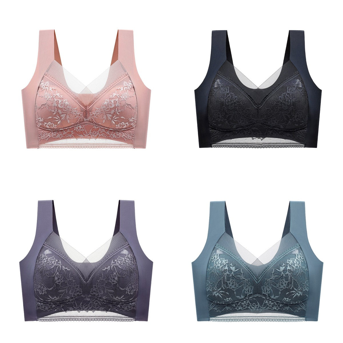 🔥【1 lote de 4 piezas】👙【40-110 kg】Sujetador de encaje cómodo sin costuras