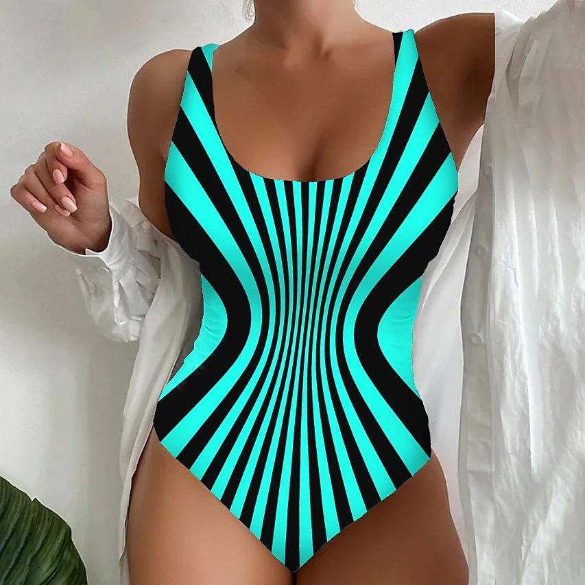 【S~6XL】Sexy rayas traje de baño de una sola pieza