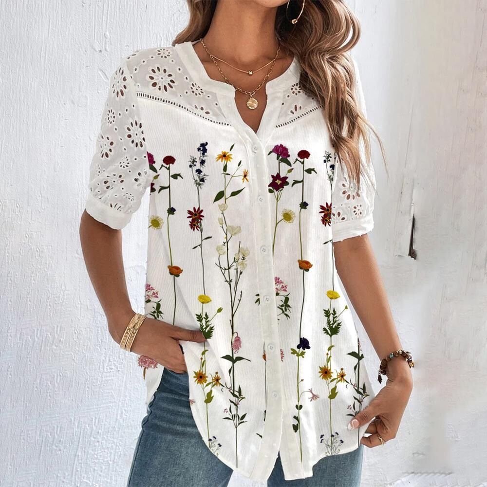 🎁【Cumpărați 1 obțineți 1 gratuit】【S-5XL】Tricou cu mânecă scurtă imprimat și decupaj