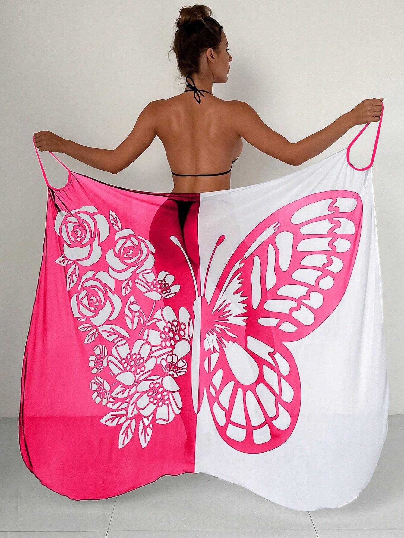 【Nuevo producto con descuento】Nuevo traje de baño playero de gasa con estampado de mariposas para mujer 2026
