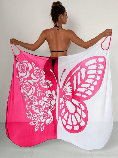 【Nuevo producto con descuento】Nuevo traje de baño playero de gasa con estampado de mariposas para mujer 2026