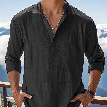 🤩✨【S-5XL】Cămașă bărbătească cu mânecă lungă, din bumbac și in._3997882 