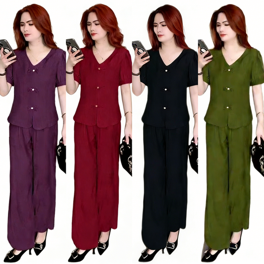 【M-5XL】【Camiseta + Pantalones Anchos】Conjunto de moda en seda de hielo 2026
