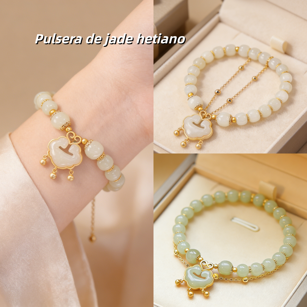 Nueva pulsera de jade hetiano en oro de 14 quilates