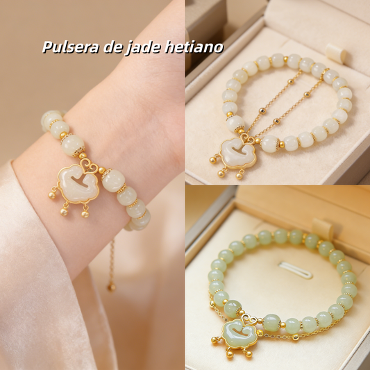 Nueva pulsera de jade hetiano en oro de 14 quilates