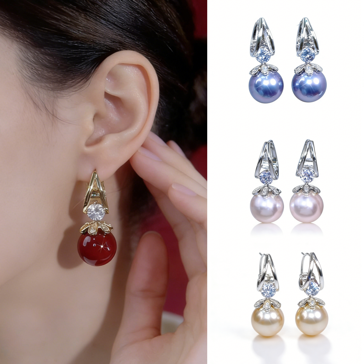Pendientes de plata con perlas de lujo francés de nuevo estilo 2026