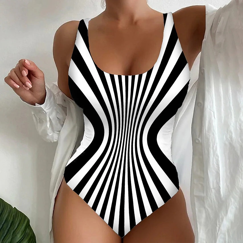 【S~6XL】Sexy rayas traje de baño de una sola pieza