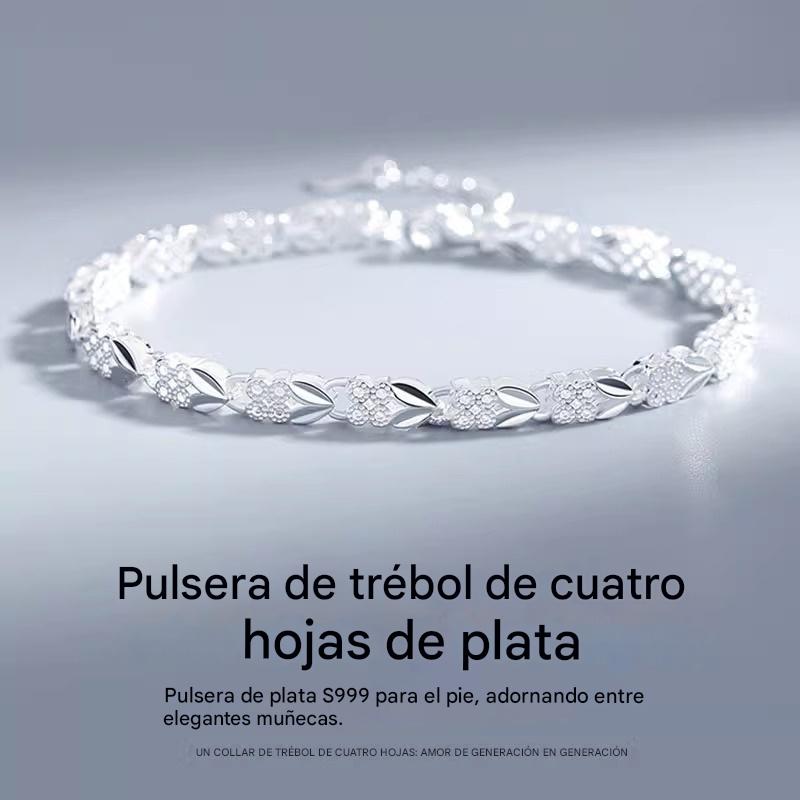 【Compre 1 y obtenga 1 gratis】Me encanta la nueva pulsera de plata 925 con trébol de cuatro hojas para mujer, ¡a la moda!【descuento】
