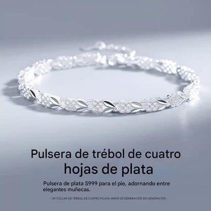 【Compre 1 y obtenga 1 gratis】Me encanta la nueva pulsera de plata 925 con trébol de cuatro hojas para mujer, ¡a la moda!【descuento】