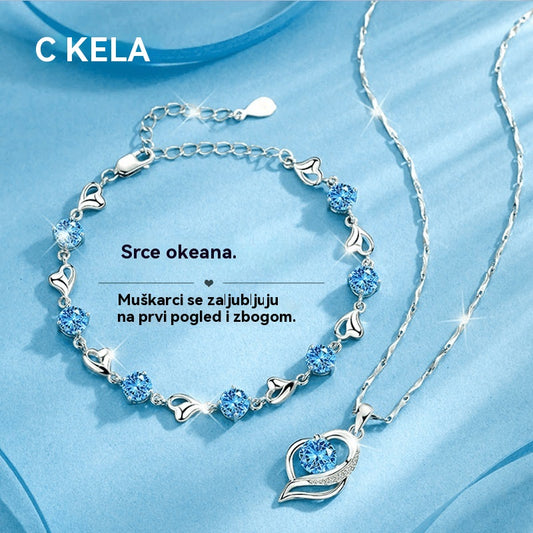 ✨💎Srebrni set 925 „Srce oceana“ – narukvica + ogrlica