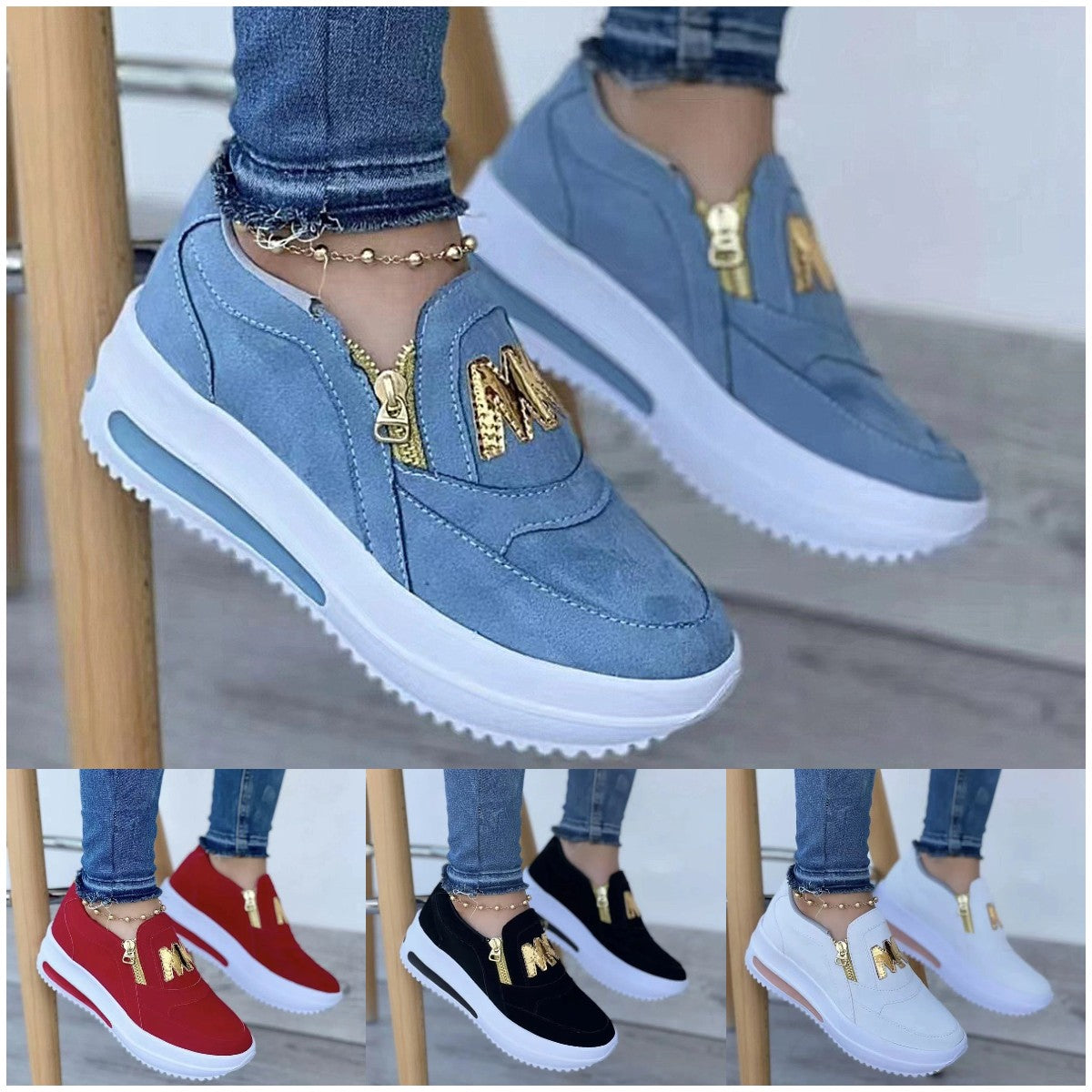 【35-43】Zapatos casuales con plataforma y cremallera lateral para mujer