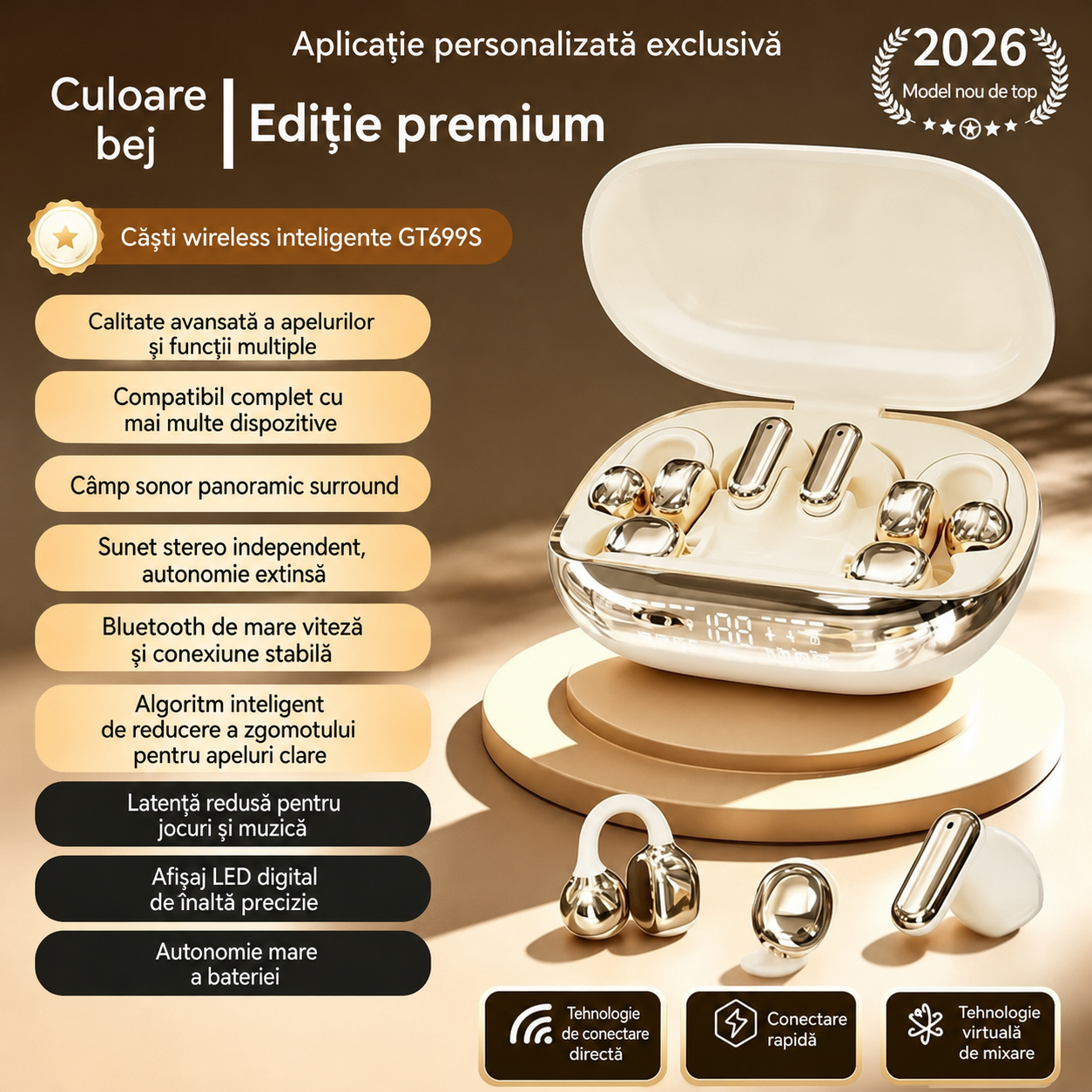 Căști wireless 6-în-1 GT699S, cu stiluri multiple și carcasă de urgență ✨