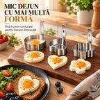 🍳 Set 3 Forme din Oțel Inoxidabil Al alimentar pentru Ouă Fierte – Micul Dejun Perfect și Amuzant! Fără Lipire, Mânere Anti-Opărire (Inimă, Florcică, Cerd)