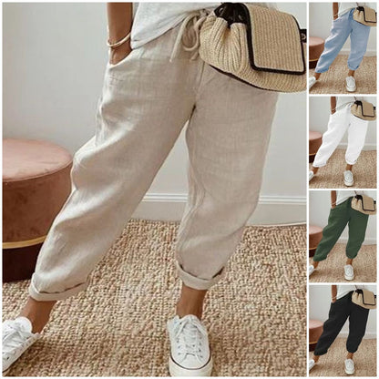 Pantalones casuales de algodón y lino para mujer
