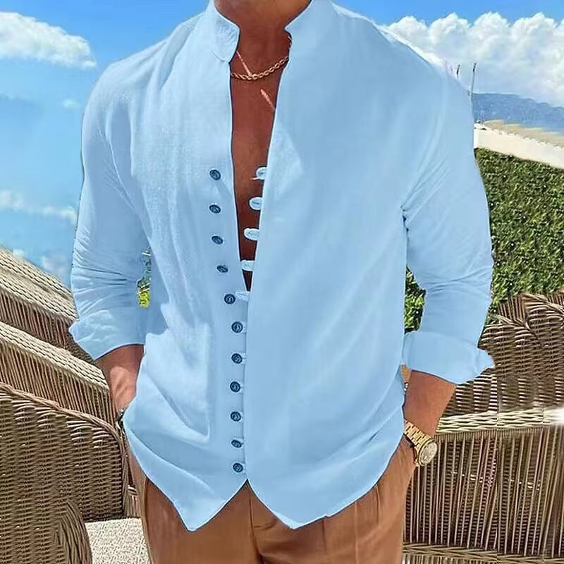【S-3XL] Camisa de manga larga con botones para hombre_3991099