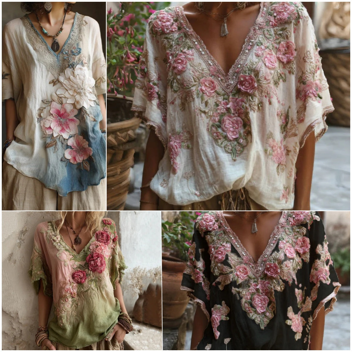 💕 Blusa elegante con cuello en V profundo y estampado floral 【Oferta limitada: -45% OFF】 Tallas S-4XL