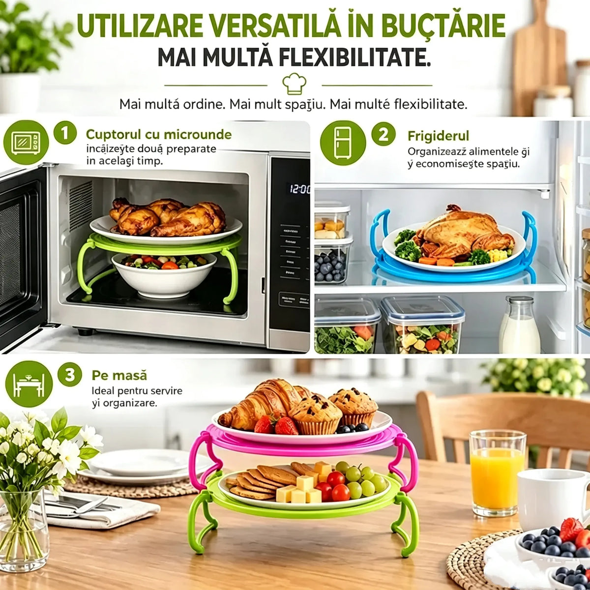 🍽️【Cumpără unul, primești unul gratis!】✨ Suport stivuibil pentru gătit la aburi în cuptorul cu microunde – Tava cu două straturi cu funcție de izolare termică, multifuncțională și care economisește spațiu 🥘