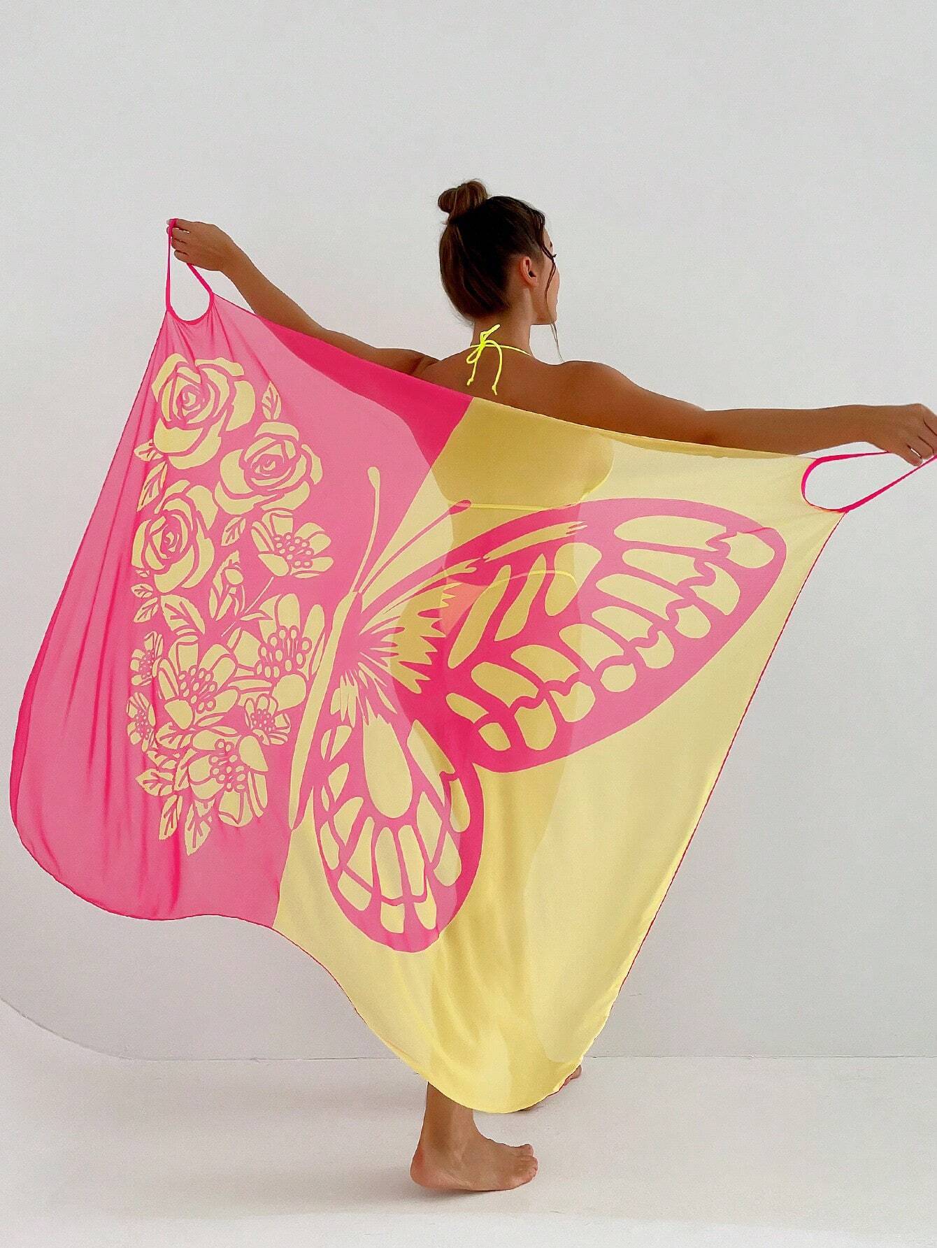 【Nuevo producto con descuento】Nuevo traje de baño playero de gasa con estampado de mariposas para mujer 2026
