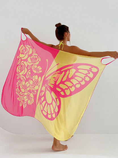 【Nuevo producto con descuento】Nuevo traje de baño playero de gasa con estampado de mariposas para mujer 2026