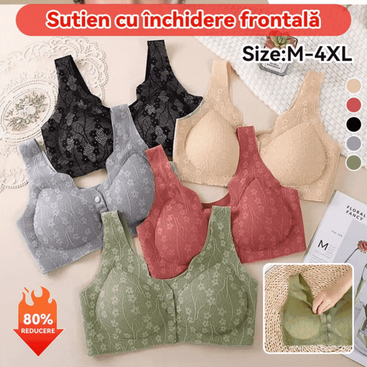 😍【Pachet de 3 bucăți】【40–100KG】Sutien din dantelă pentru femei, fără sârmă, cu închidere frontală_4063684