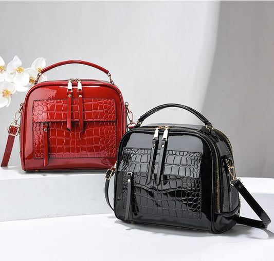 👜👜Elegant crocodile pattern patent leather handbag _3867884