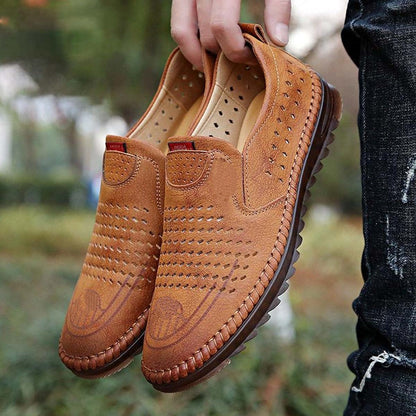 2026 Zapatos casuales transpirables con agujeros, cuero genuino hecho a mano, suela suave, antideslizantes