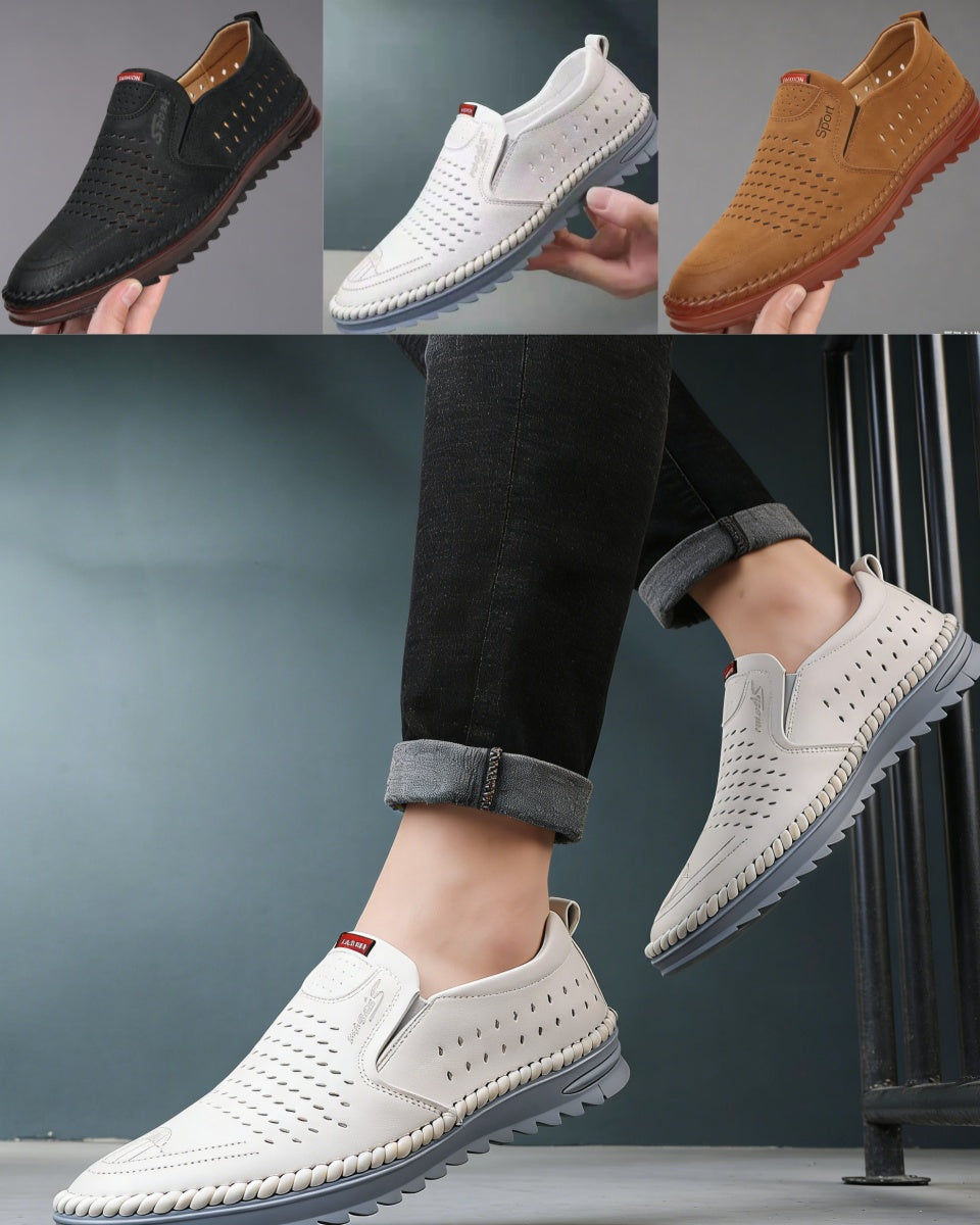 【Tallas 38-44】2026 Zapatos casuales transpirables con agujeros, cuero genuino hecho a mano, suela suave, antideslizantes