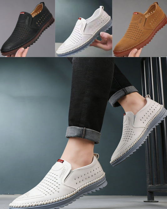 【Tallas 38-44】2026 Zapatos casuales transpirables con agujeros, cuero genuino hecho a mano, suela suave, antideslizantes