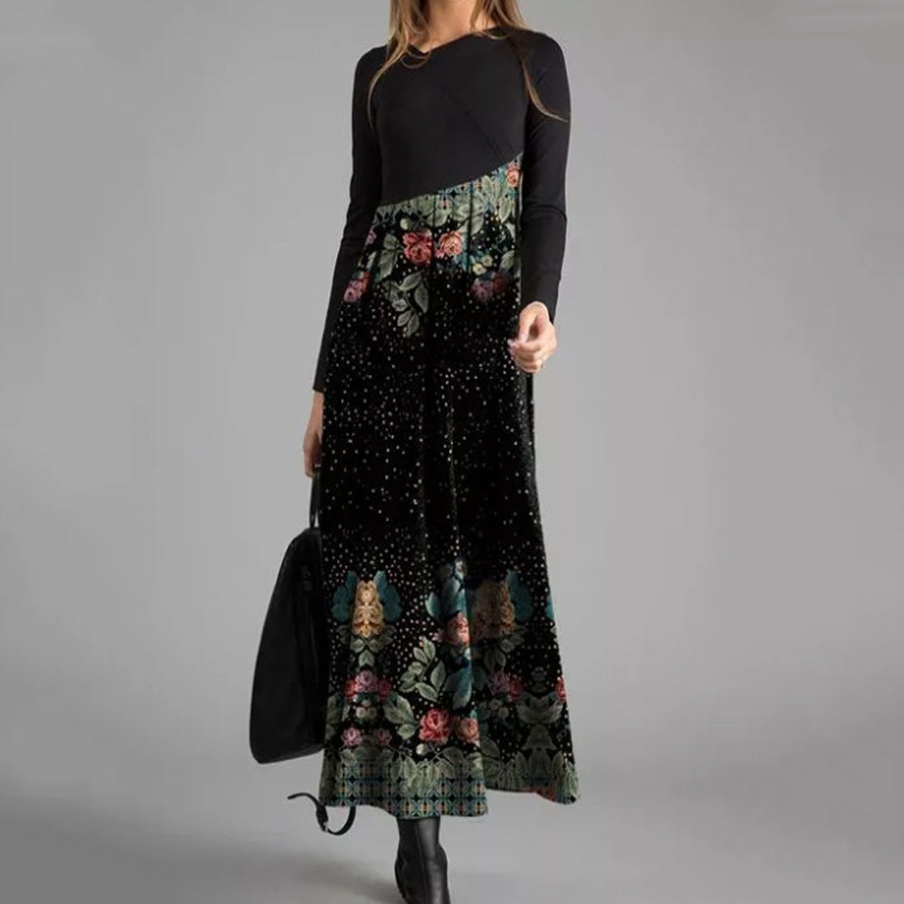 Nuevo vestido de otoño e invierno con cuello en V estampado-3834656