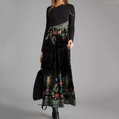 Nuevo vestido de otoño e invierno con cuello en V estampado-3834656
