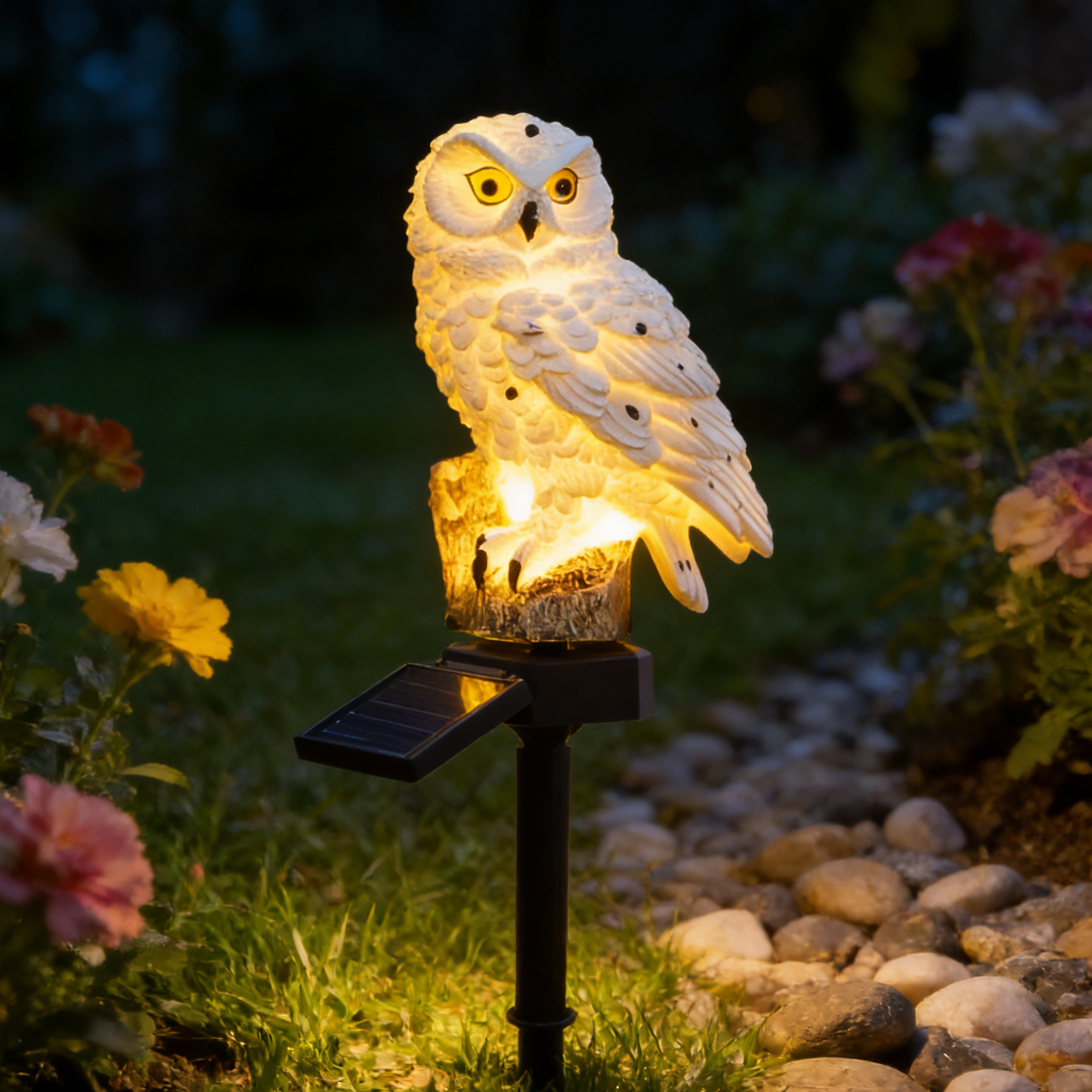 Lámpara solar decorativa de búho: luz cálida para tu jardín