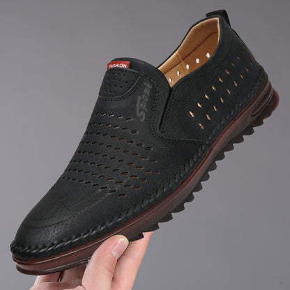 2026 Zapatos casuales transpirables con agujeros, cuero genuino hecho a mano, suela suave, antideslizantes