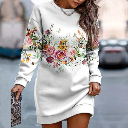 [S-3XL] 2024 nuevo vestido sudadera casual estampado con cuello redondo para mujer otoño e invierno