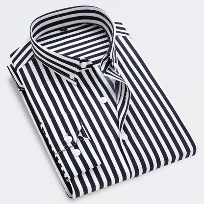 【Promo】Camisa de negocios a rayas de manga larga para hombre 【M-5XL】