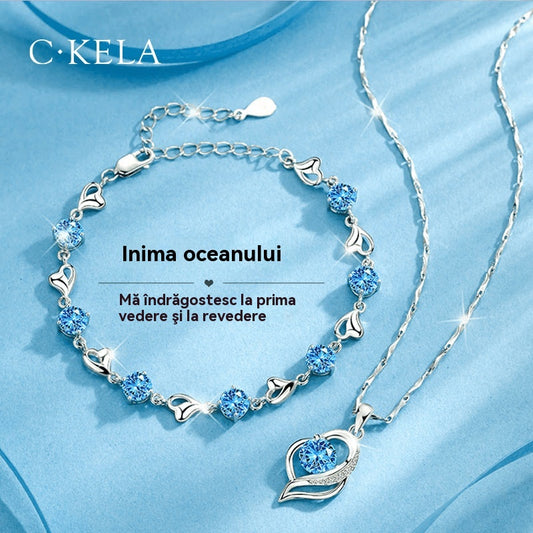 ❣️❣️【Pago contra reembolso】Conjunto de pulsera de plata 925 + collar Corazón del Océano-3853774