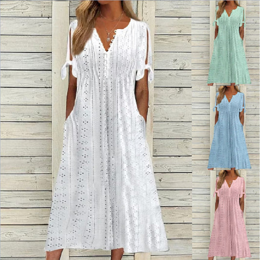 Vestido sencillo de talla grande para mujer en corte de color liso, suelto e informal