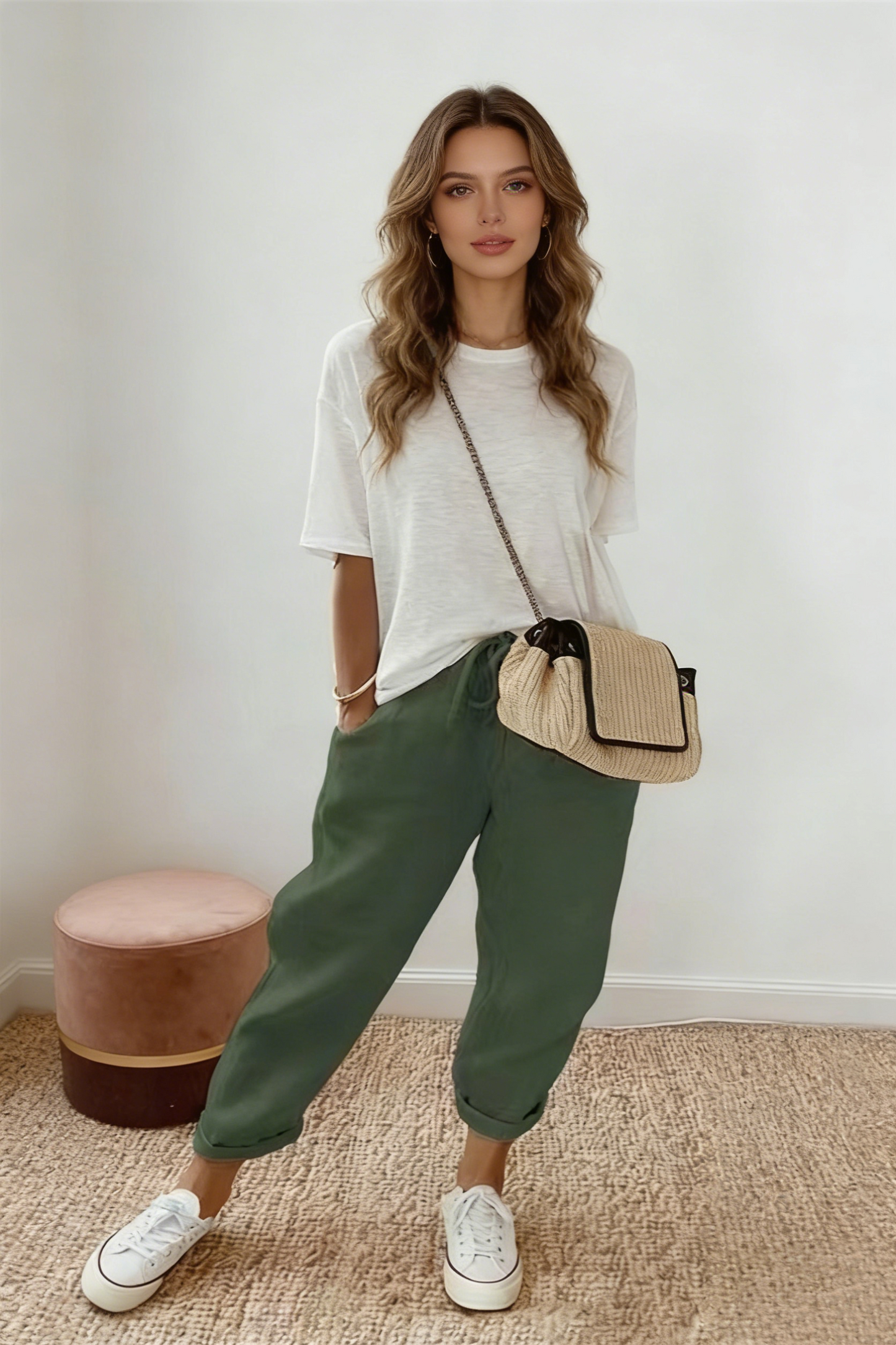Pantalones casuales de algodón y lino para mujer
