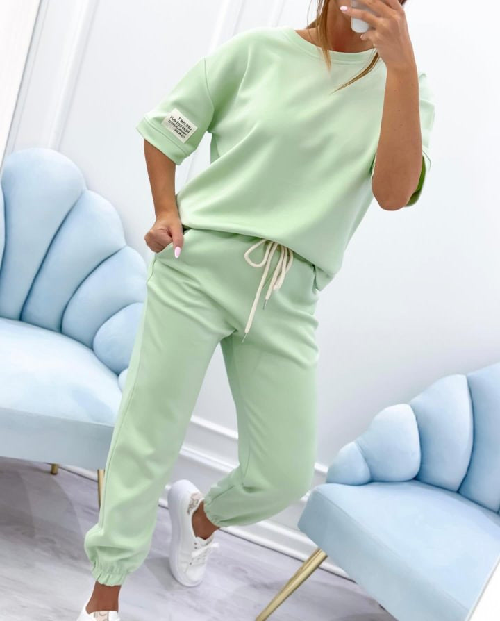 Conjunto casual de top y pantalones lisos para mujer (S-5XL)