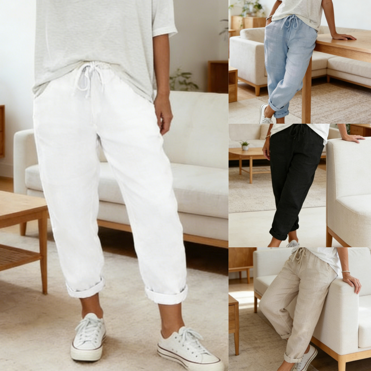 Pantalones casuales de algodón y lino para mujer